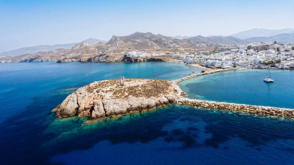 portara drone photo in naxos